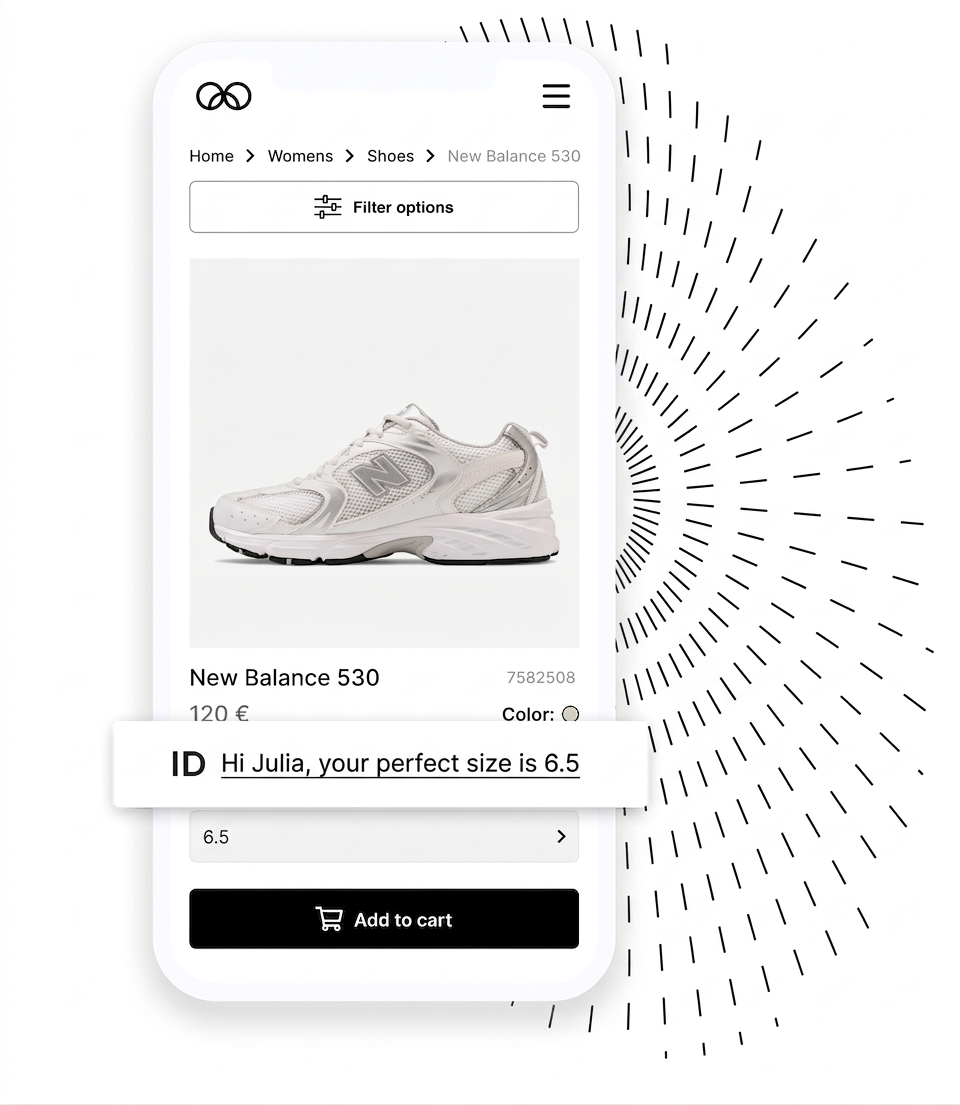 Product recommendation interface showing how Zizr helps shoppers choose the right size